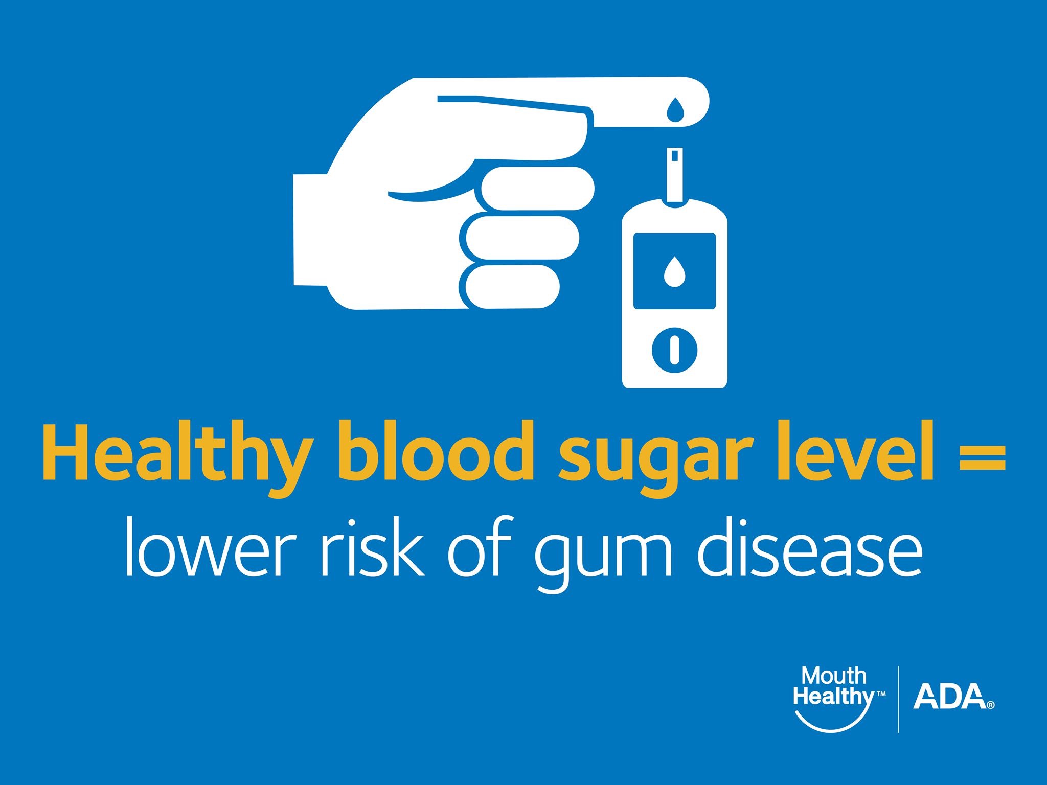 ADA's Healthy blood sugar level = lower risk of gum disease 