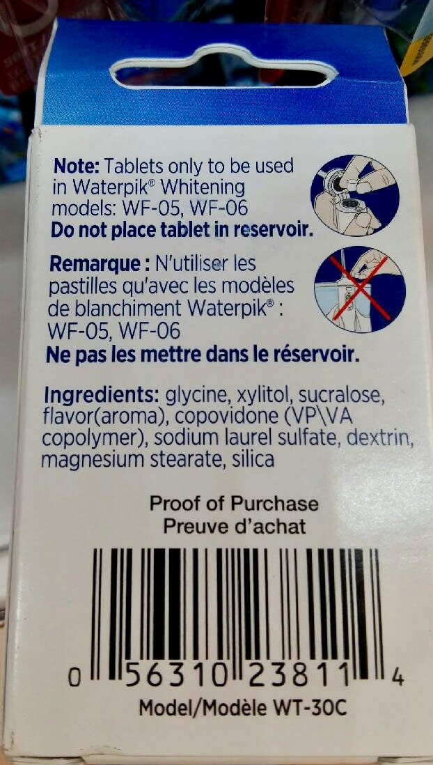Waterpik Waterflosser Whitening tablet ingredients