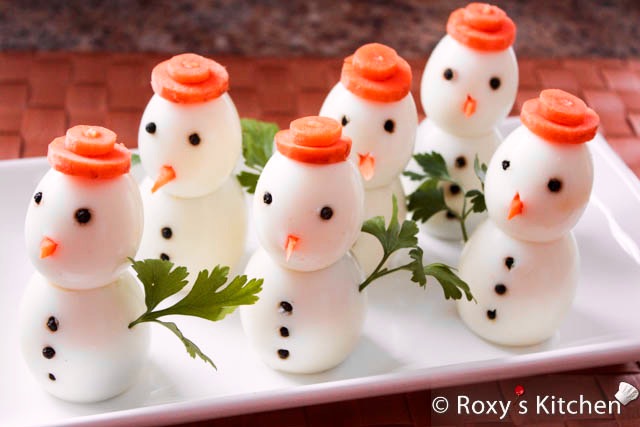 tray of cute hard-boiled egg snowmen